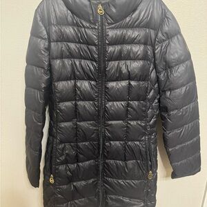 Michael Kors Black Puffer Coat with Gold Accents